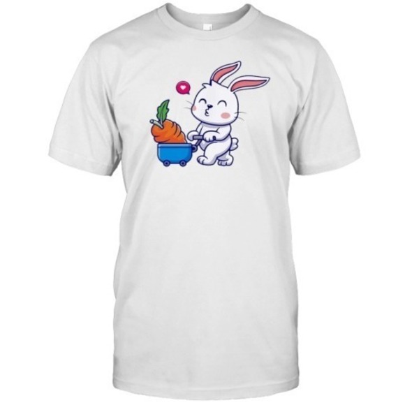 Cute Rabbit Bring Carrot With Trolley Cartoon T-Shirt - Picture 1 of 4